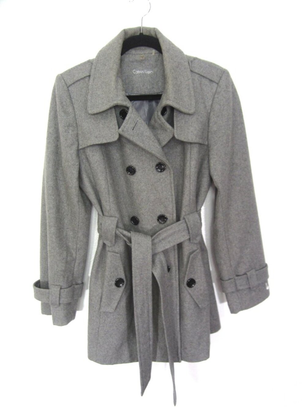 Calvin Klein New? Size 12 Wool Blend Short Trench Coat Double-Breasted Belted